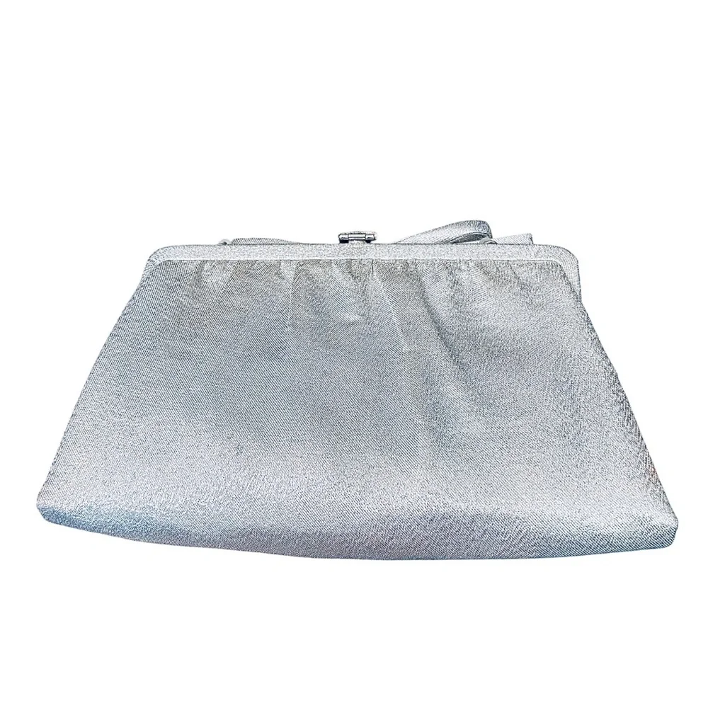 After Five Vintage Embellished Elegant Silver Metallic Clutch With Rhinestones